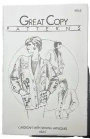 Great Copy Patterns Cardigan with Sewing Appliques Size XS-XL New Uncut #865