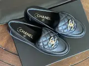 size 37EU NIB CHANEL Black Quilted Flap Turnlock Gold CC Logo Loafer w/ Receipt