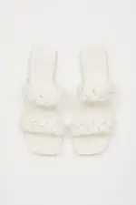 White Cassie Braided Strap Flat Mule Sandal