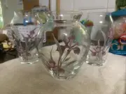 Vintage Bohemia Crystal Vase Iris Flowers