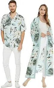 [Hawaii Hangover] Matchable Couple Hawaiian Luau Shirt or Maxi Kimono in Wispy Cereus Light Blue