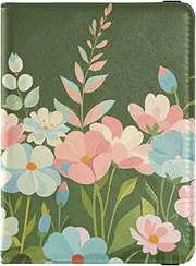 [Amooorous] Blue Pink Flowers in Summer Leather decorative passport holder for travel men Wallet Combo Passport Cover Ultra Slim, Blue pink flowers in summer, 1 size
