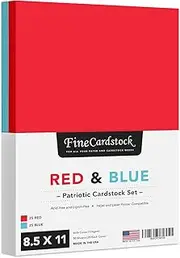 Patriotic Colored Card Stock Paper, American Red & Blue 8.5 x 11" Color Cardstock for 4th of July, Labor Day Greetings & Invitations, Arts & Crafts | 65lb Cover | 25 Red, 25 Blue (50 Sheets Total)
