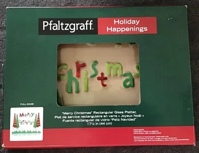 Pfaltzgraff Holiday Happenings Rectangular Glass Platter-Merry Christmas