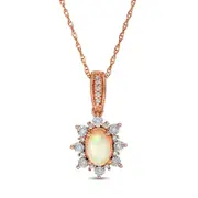 Oval Opal and 0.07 CT. T.W. Natural Diamond Sun Frame Antique Vintage-Style Pendant in 10K Rose Gold