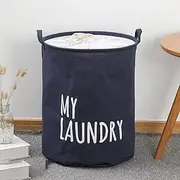 Laundry Hamper collapsible with handles & cover, laundry basket, storage basket (Navy)
