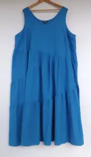 New Autograph Dress 24 Womens Blue Linen Blend Pullover Tiered Midi to Maxi