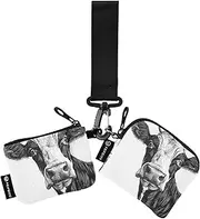 [XYMZR] Mini Zip Around Wristlet keychain Wallet Cow Face Black White for Women Personalized Pattern Detachable Dual Pouch Wristlet Portable Wallet Phone Coin Purse, Multi-colored, One Size