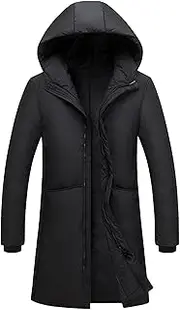 [Gsywaipei] Mens Long Winter Puffer Jacket Windproof Thick Zip Up Male Down Coat Quilted Lined Hooded Puffy Jackets, Black, Large