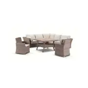 Coco 8 Piece Outdoor Modular Corner Lounge And Dining Table And Chairs Setting - Brushed Wheat, Cream cushions