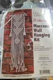 Vintage Solid Oak Make-Ramé Macrame Wall Hanging Kit (6” by 22” Complete) NIB