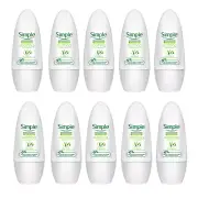 10 X Simple Soothing Anti-Perspirant Roll-on Deodorant For Sensitive Skin - 50ml