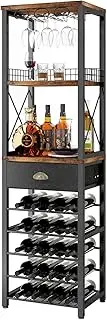 Homeiju Wine Rack Freestanding Floor, Bar Cabinets for Liquor and Glasses, 4-Tier bar cabinet with Tabletop, Glass Holder, Storage Drawer and Wine storage for Living Room, Kitchen, Home Bar(20 Bottle)
