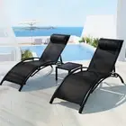 Gardeon 3Pcs Sun Lounge with Table, Camping Chair Lounger Day Bed Chaise Beac...
