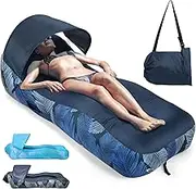 Inflatable Sofa with Parasols, Air Sofa, Foldable, Portable, Waterproof Camping Sofa with Bag, Beach Lounger, Air Lounger with Mesh Back for Garden, Beach, Picnic, Navy Blue Feather