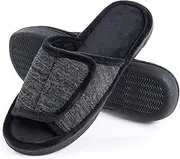 [DL] Adjustable Mens Slippers Memory Foam, Open Toe House Slippers for Men Indoor Outdoor, Breathable Slide Bedroom Slippers for Men Anti-Slip Rubber Sole Black Gray Navy Brown