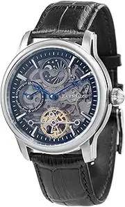 [Thomas Earnshaw] Mens 44mm Longitude Dual Time Automatic Skeleton Watch with Genuine Leather Strap ES-8063