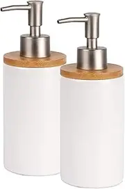 2Pcs Ceramic Dish Soap Hand Soap Dispenser, 400ml Hand Soap Dispenser Set Kitchen Decorative Pump Jar Dispenser Refillable Liquid Wash Dispenser Bottle for Bathroom, Countertop, Kitchen (White)
