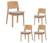 Emilio 4pc Set Dining Chair Fabric Seat Scandinavian Style Solid Ash Wood Oak