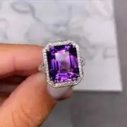 3CT Emerald Cut Simulated Amethyst Engagement Ring 14K White Gold Plated Silver