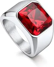 [Bandmax] Gemstone Signet Rings for Men, Stainless Steel Fancy Cut Cubic Zirconia Rings Blue Topaz/Emerald/Black Onyx/Ruby Ring Statement Ring Wedding Ring Size 7-14