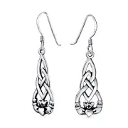 Claddagh Celtic Friendship Love Knot Dangle Earrings Sterling Silver