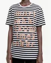 NWT MARIMEKKO Logo Graphic Tee | Black /White Stripe | Unisex Large