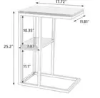 C-Shaped Snack Side Table with Storage Basket and Metal Frame for Sofa