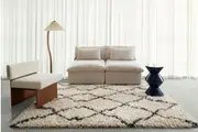 Rusk Cream and Black Diamond Shag Rug
