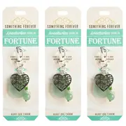 3PK Wishstone Aventurine Stone of Fortune Heart Bag Clip-On Charm/Keychain Green