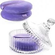 2Pcs Extra Large Body Powder Puff & Luxury 6" Glass Jar Dusting Powder Container with Puff for Women Bath Powder Puffs Perfect for Talcum or Loose Powder (Light Purple)