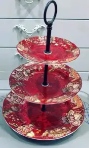 Vintage 222 Fifth Porcelain 3 Tier Plate Serving Dish Fine Bone China *Mint*