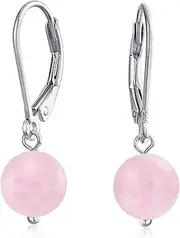 [Bling Jewelry] Simple Basic Gemstone Round 8MM Bead Ball Drop Dangle Earrings For Women Teen Secure Hinge Lever back .925 Sterling Silver Birthstones More Colors
