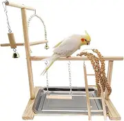 Bird Playground Parrot Playstand, Parrot Stand,Bird Wood Tall Standing Block,Game Table with Feeder (M-500)