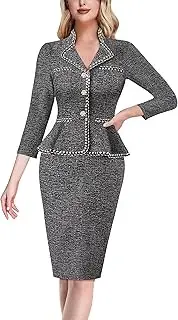 [VFSHOW] Womens Work Business V Neck Buttons Vintage Church Office Lapel Collared Peplum Pencil Sheath Dress