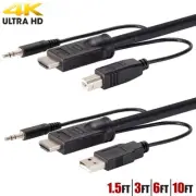 1.5 3 6 10FT HDMI USB KVM Cable & 3.5mm Audio Monitor Keyboard Mouse 4K 60Hz HDR