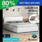 ALFORDSON Bed Frame Double Size Gas Lift Storage Base White Leather TRICIA