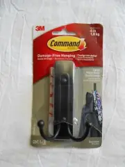 NEW 3M Damage-Free Matte Black Command Double Hook Large 4 lbs. Capacity