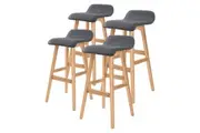 4X Wooden Bar Stool Dining Chair Fabric SOPHIA 74cm GREY