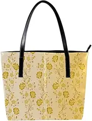 [EGGDIOQ] Leather Tote Bags Handbag Shoulder Bag Yellow Flower Shopping Beach Bags Shoulder Purse for Women