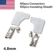 200pcs 4.8mm Flag Spade Terminal Crimp Wire Connectors Clear Insulating Sheath