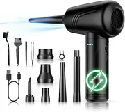 11-in-1 Compressed Air Duster, 3-Gear Adjustable 120000 RPM Electric Air Duster with LED Light, Reusable no Canned Keyboard Cleaner for Office, 9000mAh Cordless Air Duster for Computer/Car