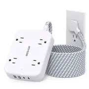 10FT Surge Protector Power Strip, Flat Extension Cord with 2 USB C, Flat Plug...