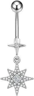 [Niaspi] 14G Rhinestone Star Dangle Belly Button Rings for Women 316L Surgical Stainless Steel Belly Piercing Jewelry 3/8 Inch Navel Curved Barbell Studs Dangling Body Piercing Jewelry