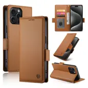 Wallet Case for IPhone 15 Pro Max,Slim Protective Shockproof Case With Card Holder,Premium PU Leather Kickstand-Brown