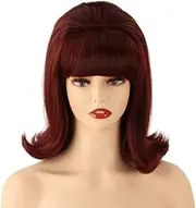Coraline Burgundy Beehive Wig | 70s 60s Beehive Style Vintage Look Costume Women Wig wtih Bang (Burgundy)