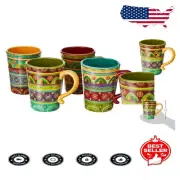 Charming 18 oz. Mug Set with Folk Art Designs - Perfect Housewarming Gift