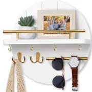 Key Holder Wall Mount 11.8 Inch Rack with Shelf and 6 Hooks Rustic Mail
