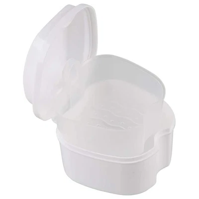2X(White Denture Case, Denture Cup with Strainer, Denture Bath Box False6482