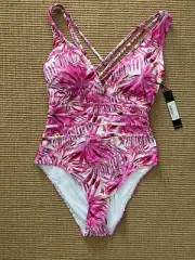 Catherine Malandrino One Piece Deep V Strappy Back Pretty Palm Size L